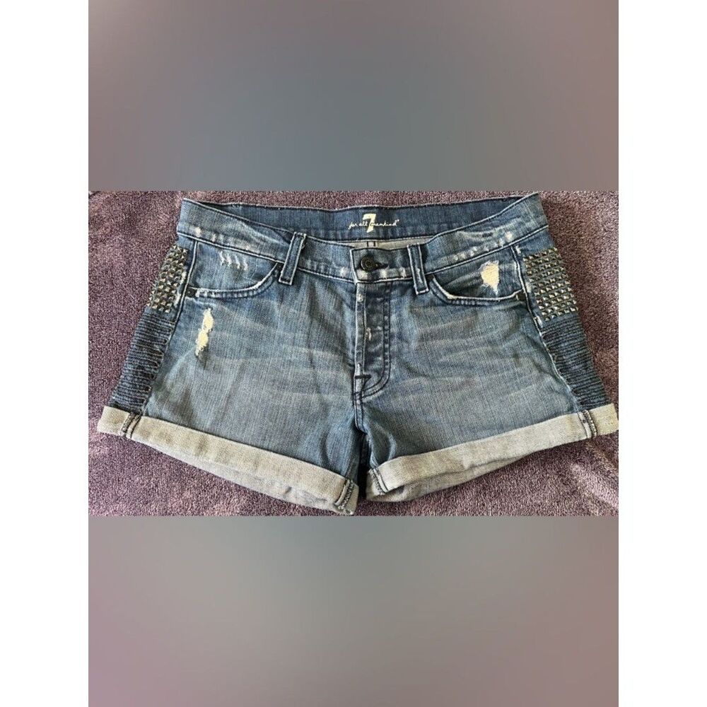 7 For All Mankind Embellished Studded Denim Shorts 29